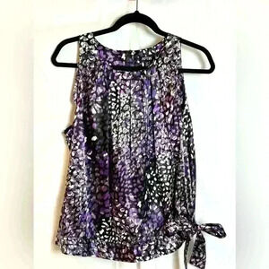 NWT - Apt 9 Purple & Black Sleeveless Blouse w/ tie bow at waist line (Size PXL)